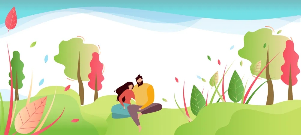 Couple in Love or Friends Having Rest on Nature Illustration