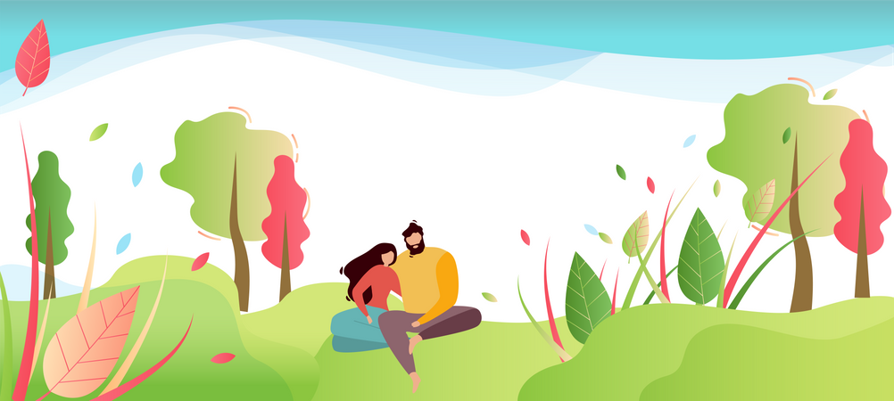 Couple in Love or Friends Having Rest on Nature  Illustration