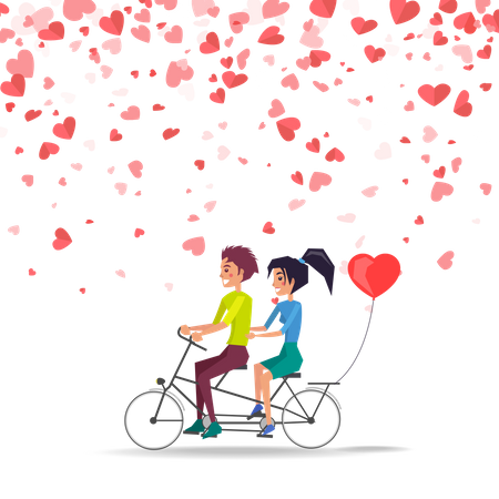 Couple In Love Ride Bicycle Illustration