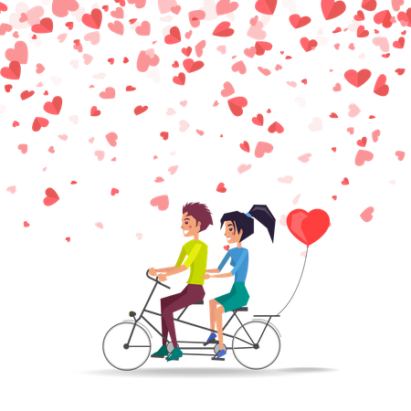 Couple In Love Ride Bicycle  Illustration