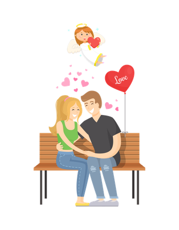 Couple in love sitting on bench  Illustration