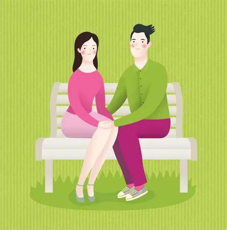 Couple in love sitting on bench Illustration