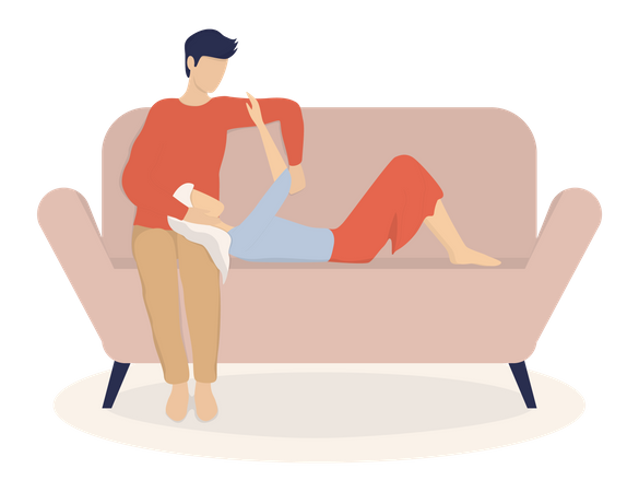 Couple in love sitting on sofa Illustration