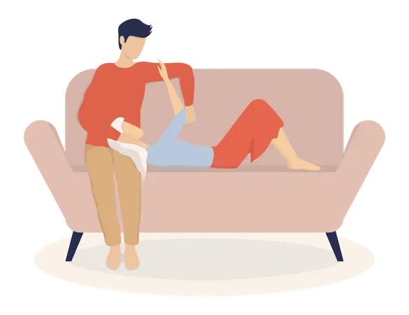 Couple in love sitting on sofa  Illustration