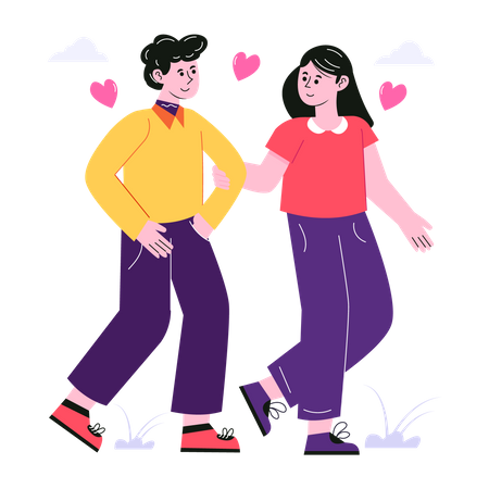 Couple in love walking together Illustration