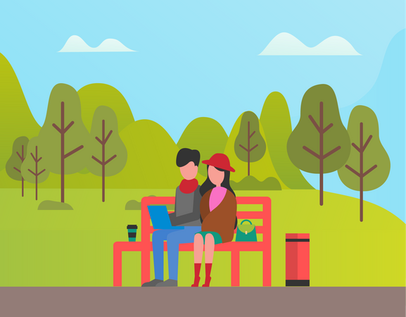 Couple in Park  Illustration