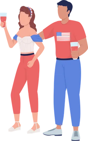 Couple In Patriotic Clothing Semi Flat Color Vector Characters Standing Figures Full Body People On White National Holiday Simple Cartoon Style Illustration For Web Graphic Design And Animation Illustration