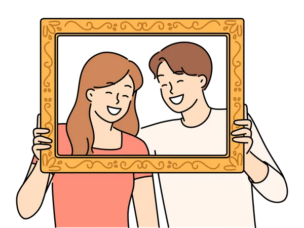 Couple in photo frame Illustration