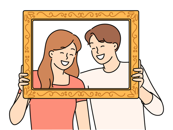 Couple in photo frame  Illustration