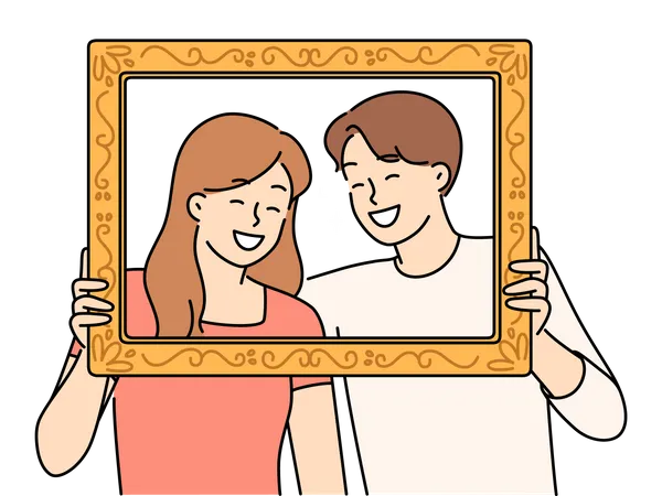 Couple in photo frame  Illustration