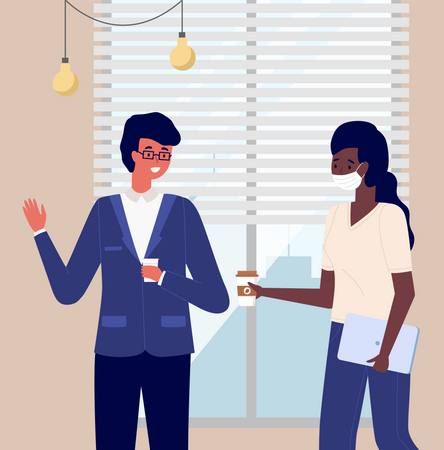 Couple in relationship drinking coffee during break at work  Illustration