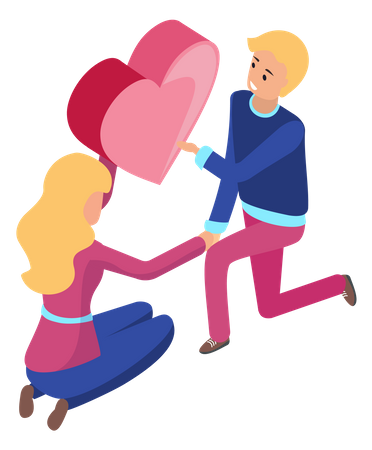 Couple in relationship holding big heart Illustration