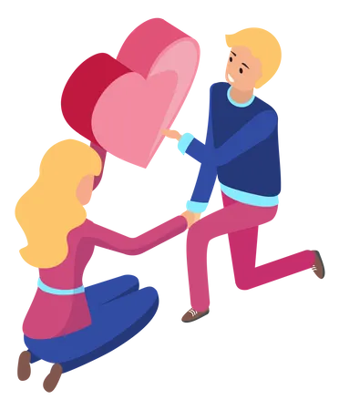 Couple in relationship holding big heart Illustration