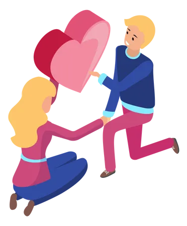 Couple in relationship holding big heart  Illustration