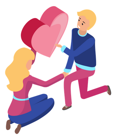Couple in relationship holding big heart  Illustration