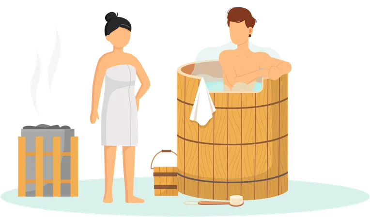 Couple in sauna  Illustration