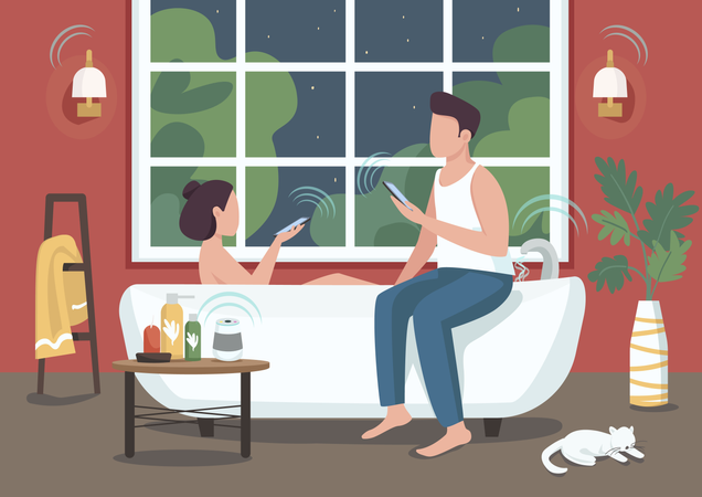 Couple in smart bathroom  Illustration