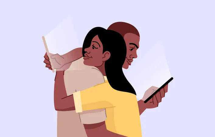 Couple in Social media addiction  Illustration
