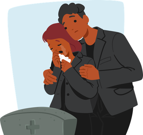 Couple In Sorrow Standing and Crying Before Cold Stone  Illustration