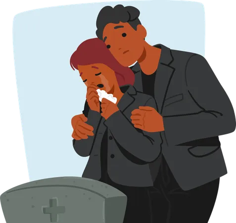 Couple In Sorrow Standing and Crying Before Cold Stone  Illustration