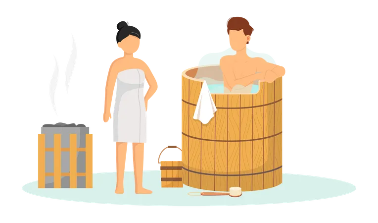 Couple in steam room Illustration