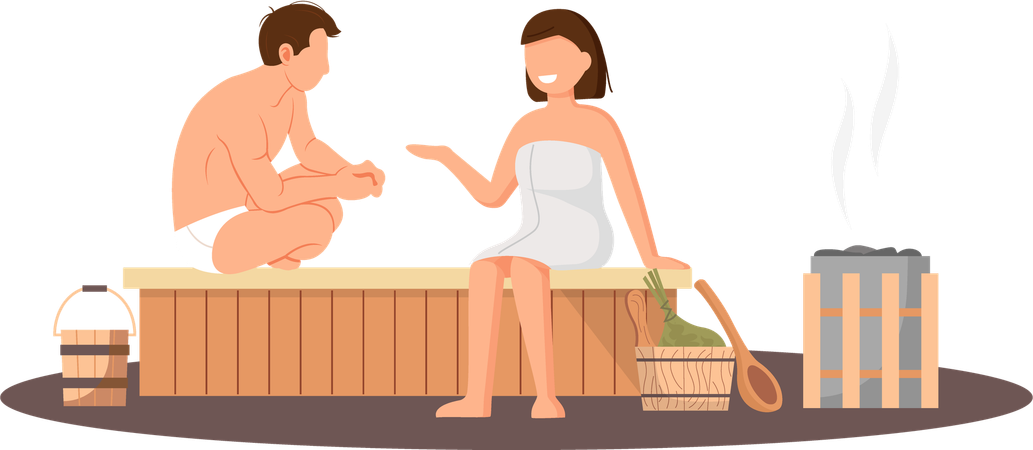 Couple in steam room  Illustration