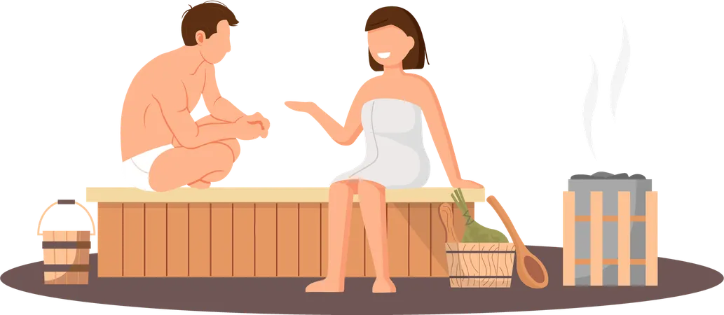 Couple in steam room  Illustration
