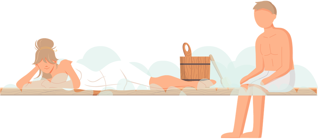 Couple in steam room  Illustration