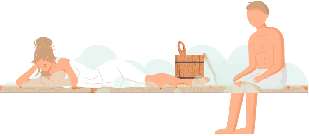 Couple in steam room  Illustration