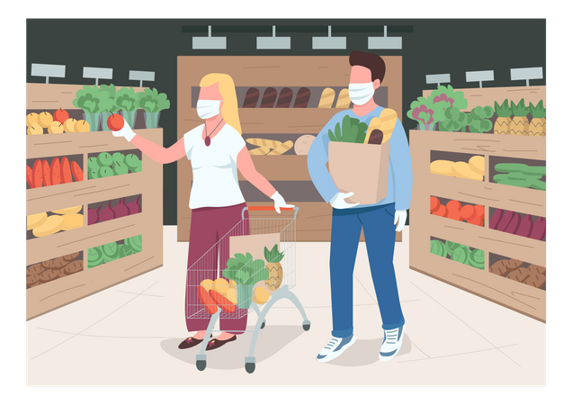Couple in store during quarantine  Illustration