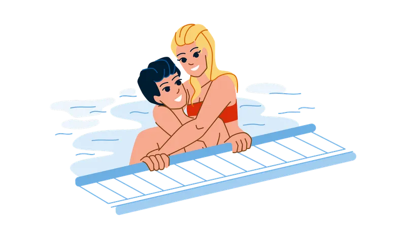 Couple Pool Vector Vacation Woman Water Man Love Happy Lifestyle Resort Summer People Holiday Travel Couple Pool Character People Flat Cartoon Illustration Illustration