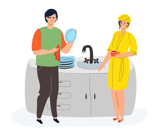 Couple in the kitchen  Illustration