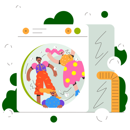 Couple in the washing machine  Illustration