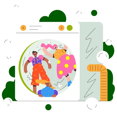 Couple in the washing machine  Illustration