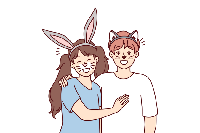 Couple in theme party  Illustration