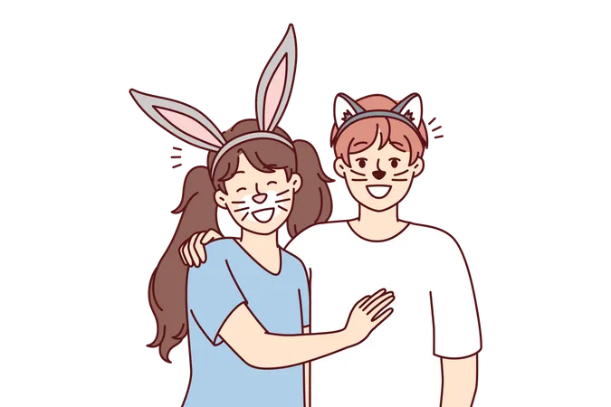 Couple in theme party  Illustration