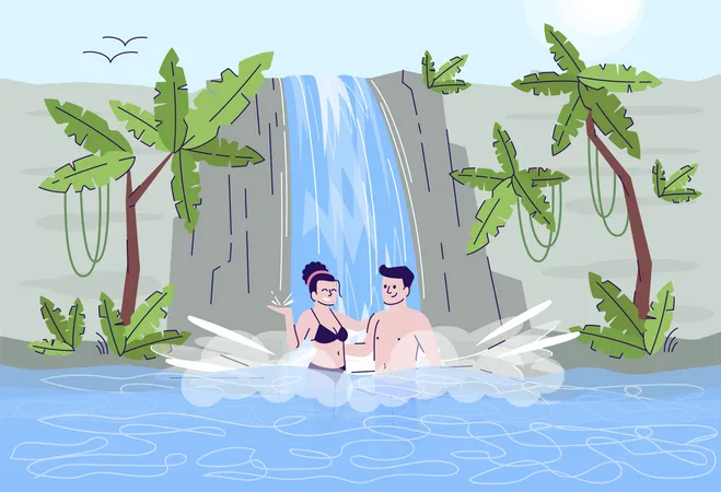 Couple in waterfall Illustration