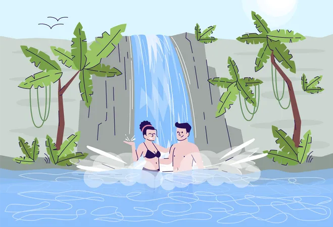 Couple in waterfall  Illustration