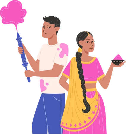 Couple indien profitant du festival Holi  Illustration