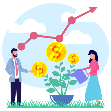 Couple Investing Money  Illustration