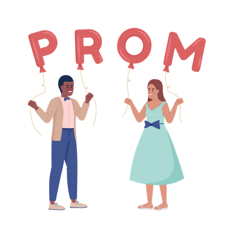 Couple inviting each other to prom party  Illustration
