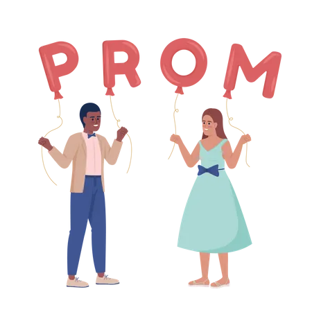 Couple Inviting Each Other To Prom Party Semi Flat Color Vector Characters Editable Figures Full Body People On White Simple Cartoon Style Illustration For Web Graphic Design And Animation Illustration