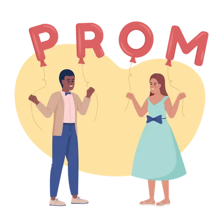 Prom Date 2 D Vector Isolated Illustration Couple Inviting Each Other On Party Flat Characters On Cartoon Background Colorful Editable Scene For Mobile Website Presentation Fredoka One Font Used Illustration
