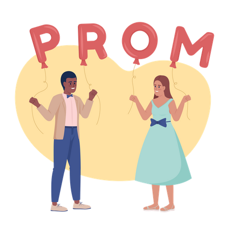 Couple inviting each other to prom party  Illustration