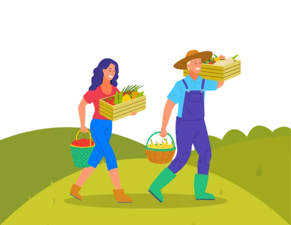 Couple is carrying fruit basket  Illustration