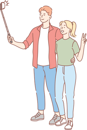 Couple is clicking picture  Illustration