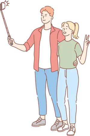 Couple is clicking picture  Illustration