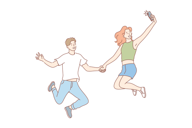 Couple is clicking selfie  Illustration