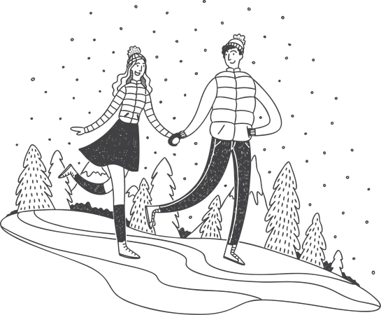 Couple is dancing in snow  Illustration