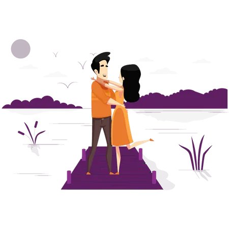 Couple is dancing on bridge  Illustration